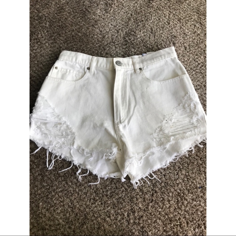 Garage white ripped festival shorts